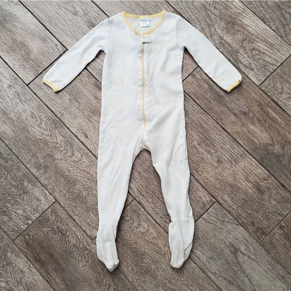 The Children's Place Zipper Closure White and Yellow Footie Size 18 Months